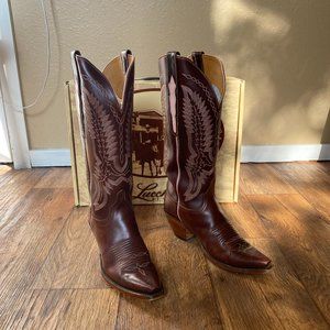 Lucchese Handmade Classic Womens Western Boots Brown/Cream Calf Sz. 8.5